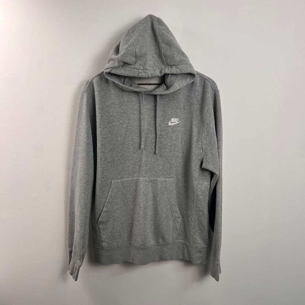 Nike Heathered Gray White Swoosh Logo Pullover Sweatshirt Hoodie Men’s Medium